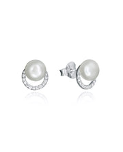 Boucles d'oreilles créoles en argent avec zircone et perle Sa J