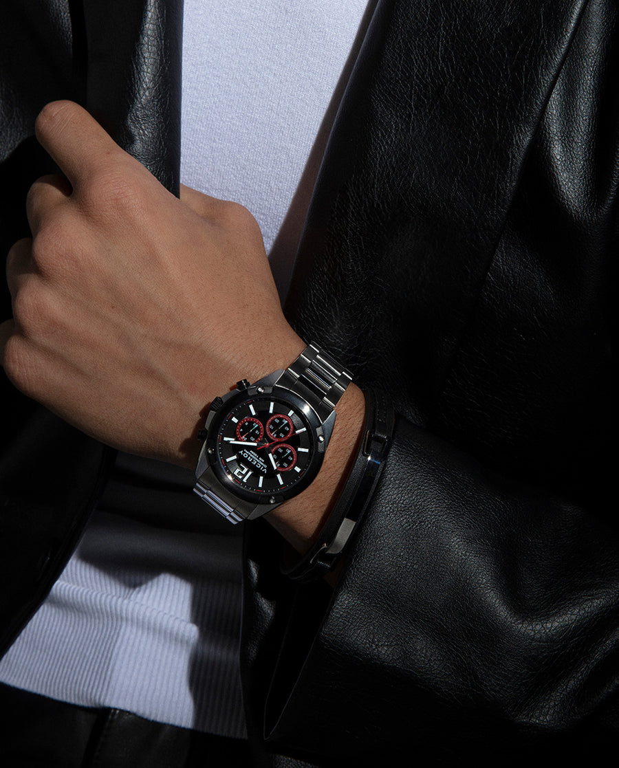Crono Acero Ip Negro Brazalete Sr Va