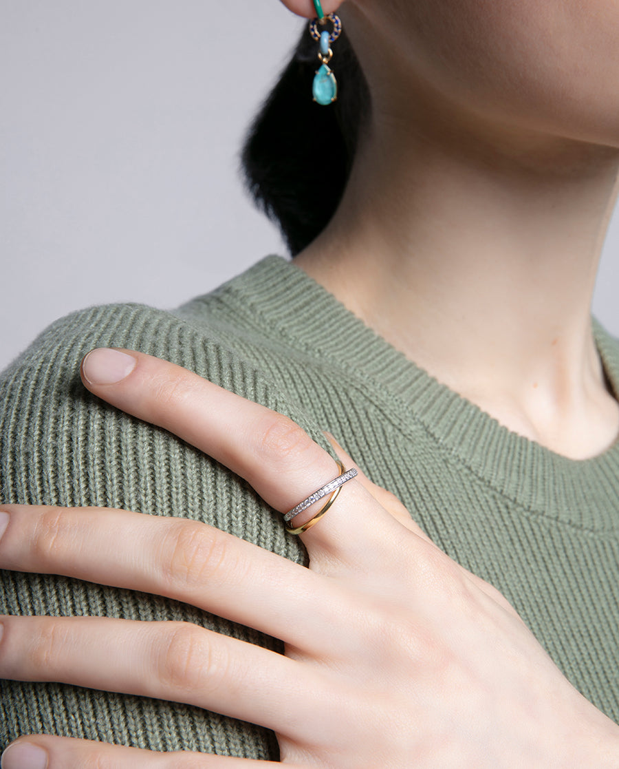 Sterling Silver Souble Ring With Gold And Rhodium