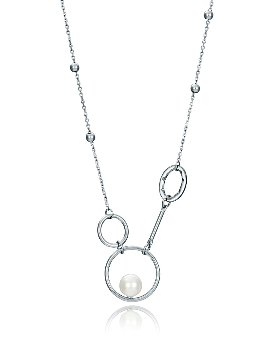 Stainless Steel Necklace 3 Hoops + Pearl Lady Fas