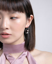 Steel Earrings 2 Perpendicular Hoops With 2 Culti
