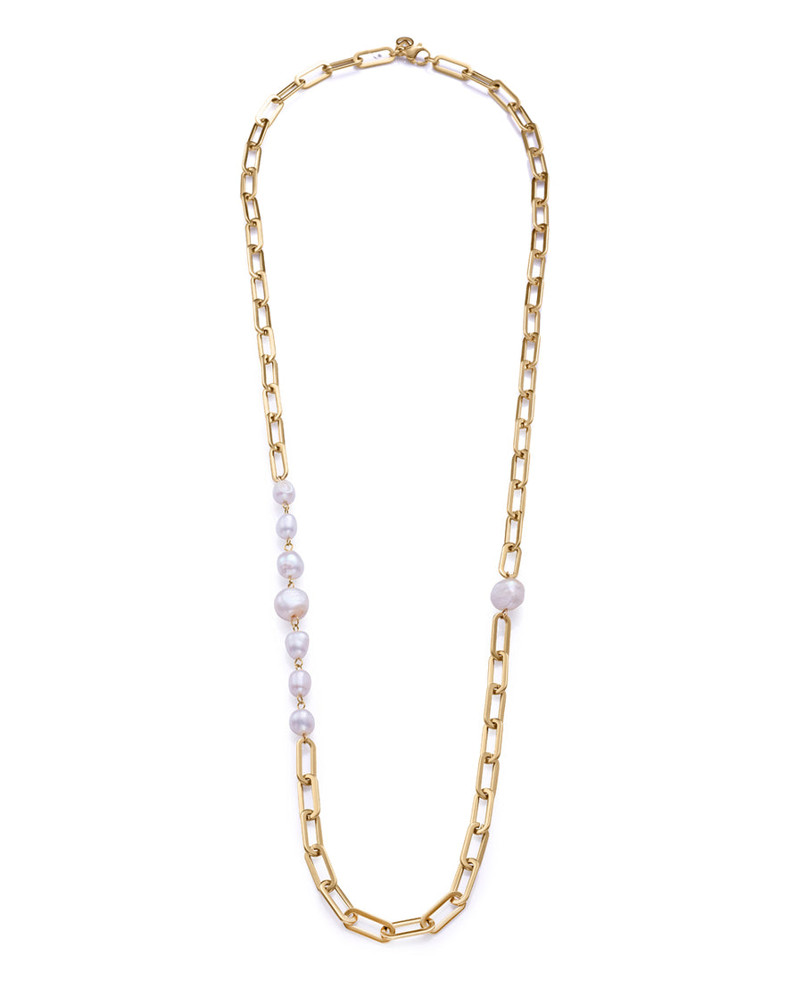 Steel Necklace Ip Gold With Cultivated Pearls: Le