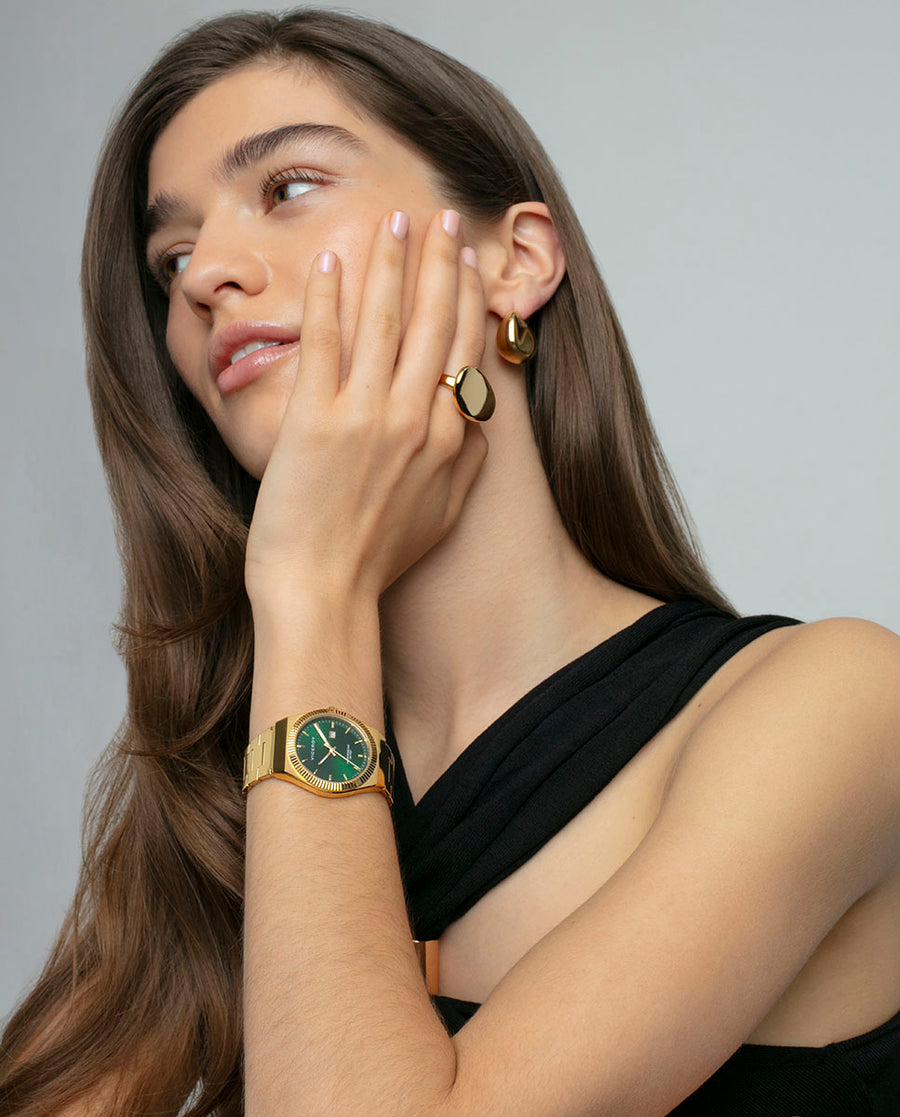 Reloj Acero Ip Dorado Brazalete Sra Va