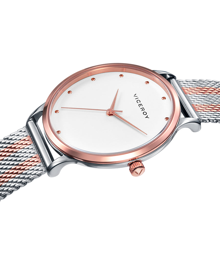 Reloj Acero Ip Rosa Brazalete Sra Va