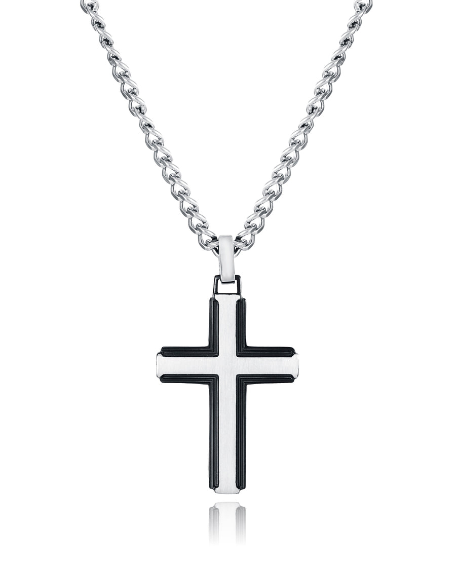Collar Titanio E Ip Negro Cruz Sr Fn