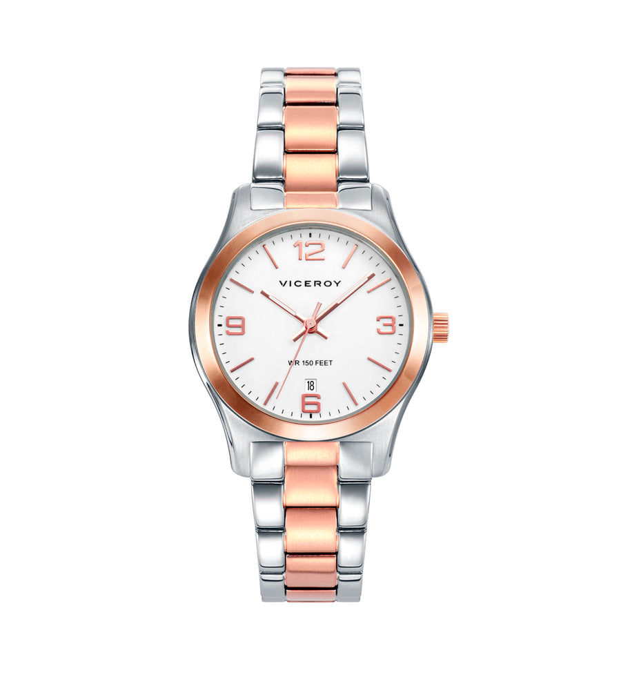 Reloj Acero Ip Rosa Brazalete Sra Va