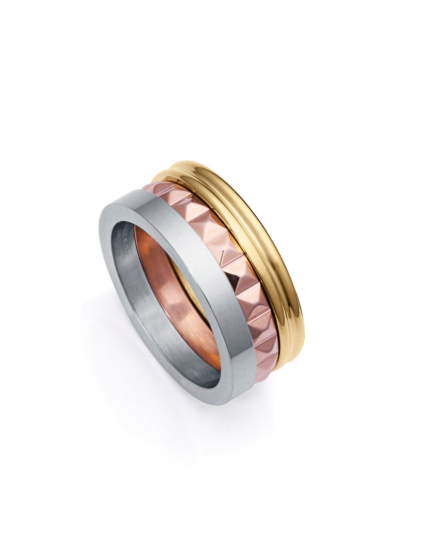Steel 3 Rings In 3 Colours Ip Rose And Gold With