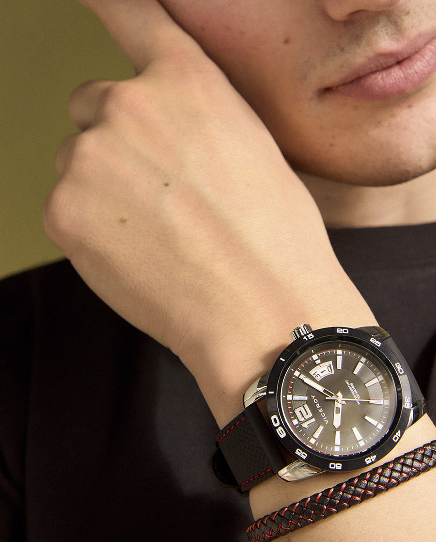 Stainless Steel Watch Ip Black Strap Man Va