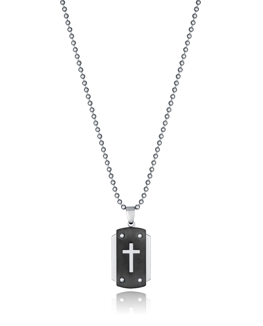 Collar Acero Ip Negro Cruz Sr Fashion