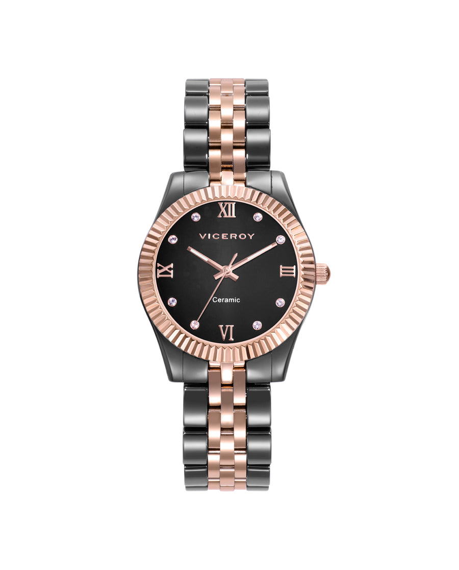 Stainless Steel And Ceramic Watch Ip Rose Bracele