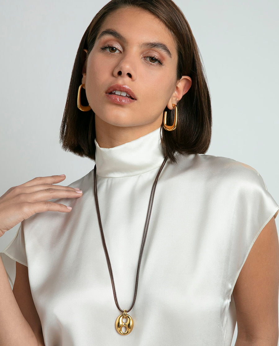 Collar Acero Ip Piel Marron Sra Fashion