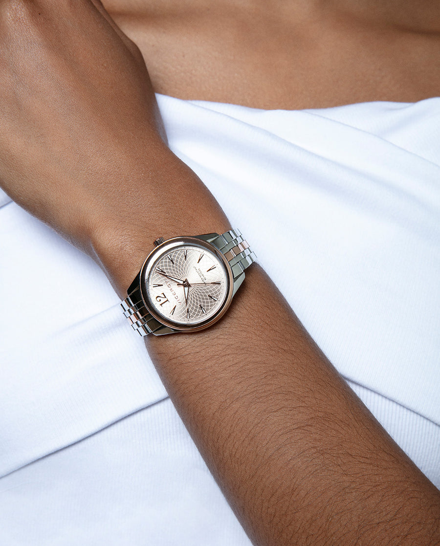 Reloj Acero Ip Rosa Brazalete Sra Va