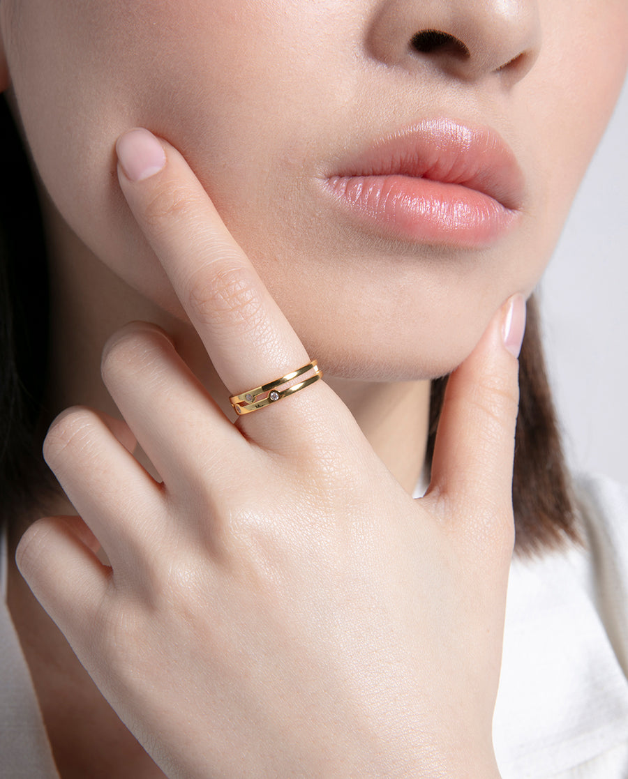 Sterling Silver Double Ring With Gold Plating And