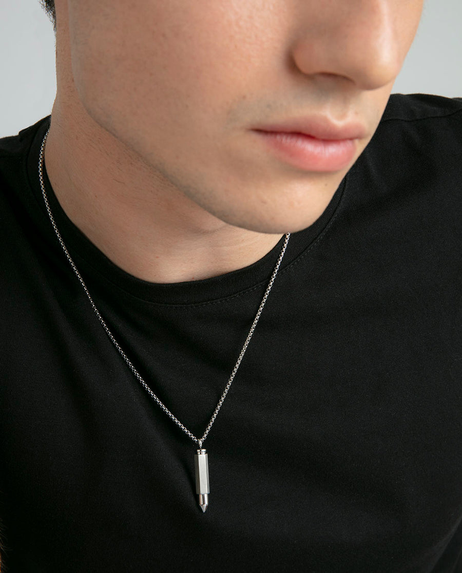 Steel Necklace With Bullet Pendat: Length 50+5 Cm