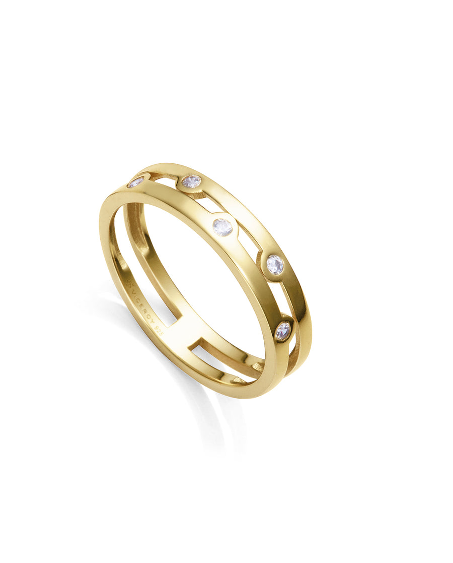 Sterling Silver Double Ring With Gold Plating And