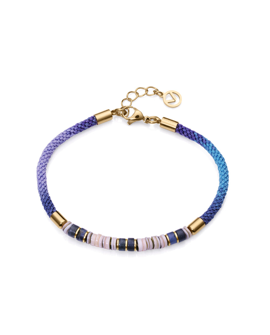 Steel Bracelet Ip Gold With Multicolour Cord, Blu