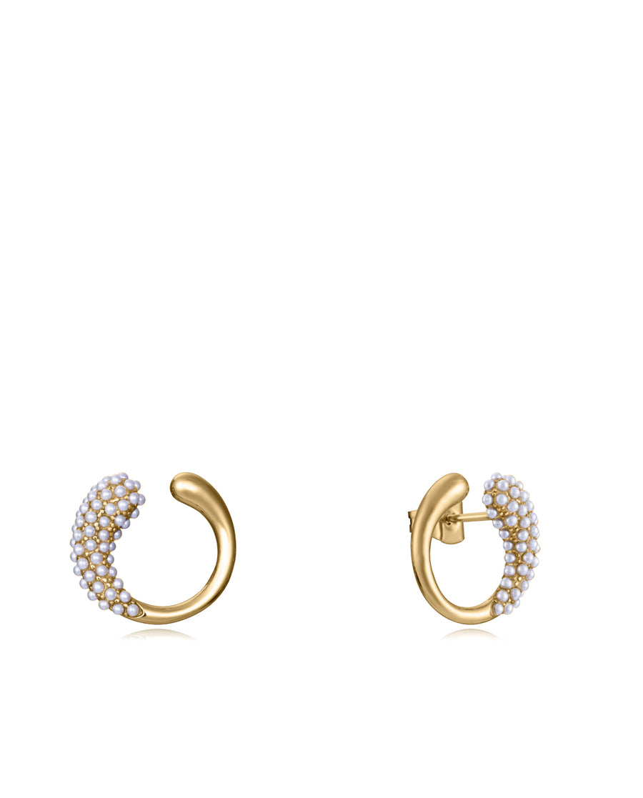 Steel Earrings Ip Gold With Synthetic Pearls: Siz