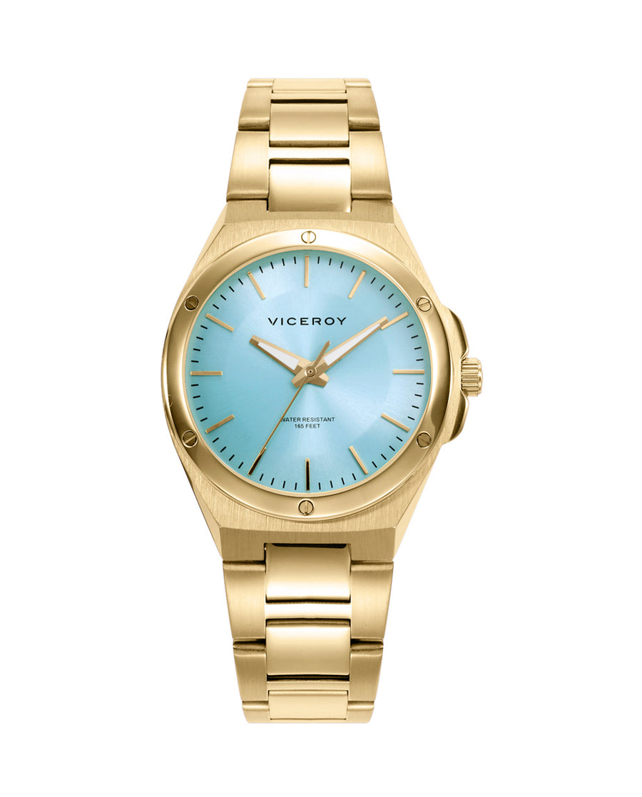 Reloj Acero Ip Dorado Brazalete Sra Va