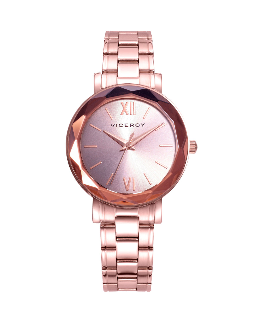 Reloj Acero Ip Rosa Brazalete Sra Va