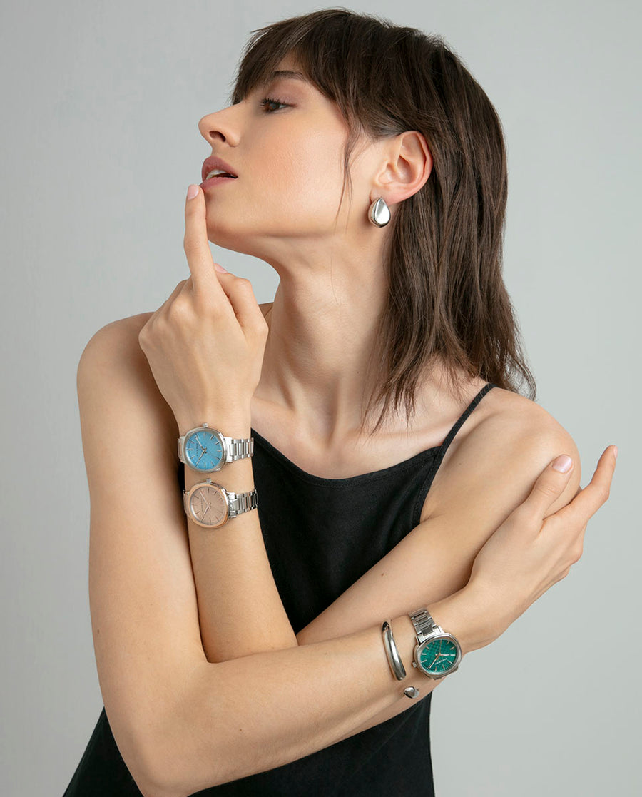 Reloj Acero Ip Rosa Brazalete Sra Va