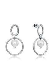 Stainless Steel Earrings Double Hoop Pearl Lady F