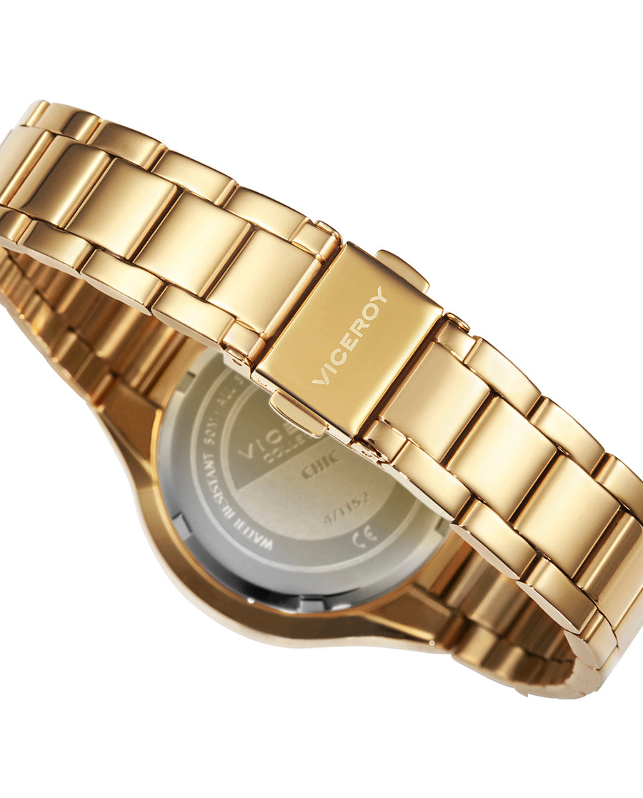 Reloj Acero Ip Dorado Brazalete Sra Va