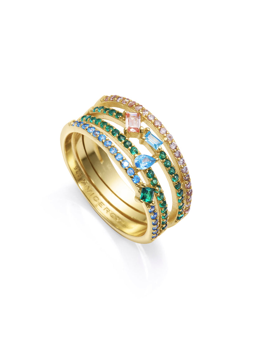 Sterling Silver Multiple Rings With Gold Plating