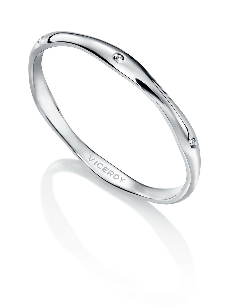Pulsera De Metal Tipo Brazalete Plateado Con Circonitas Sra Fashion