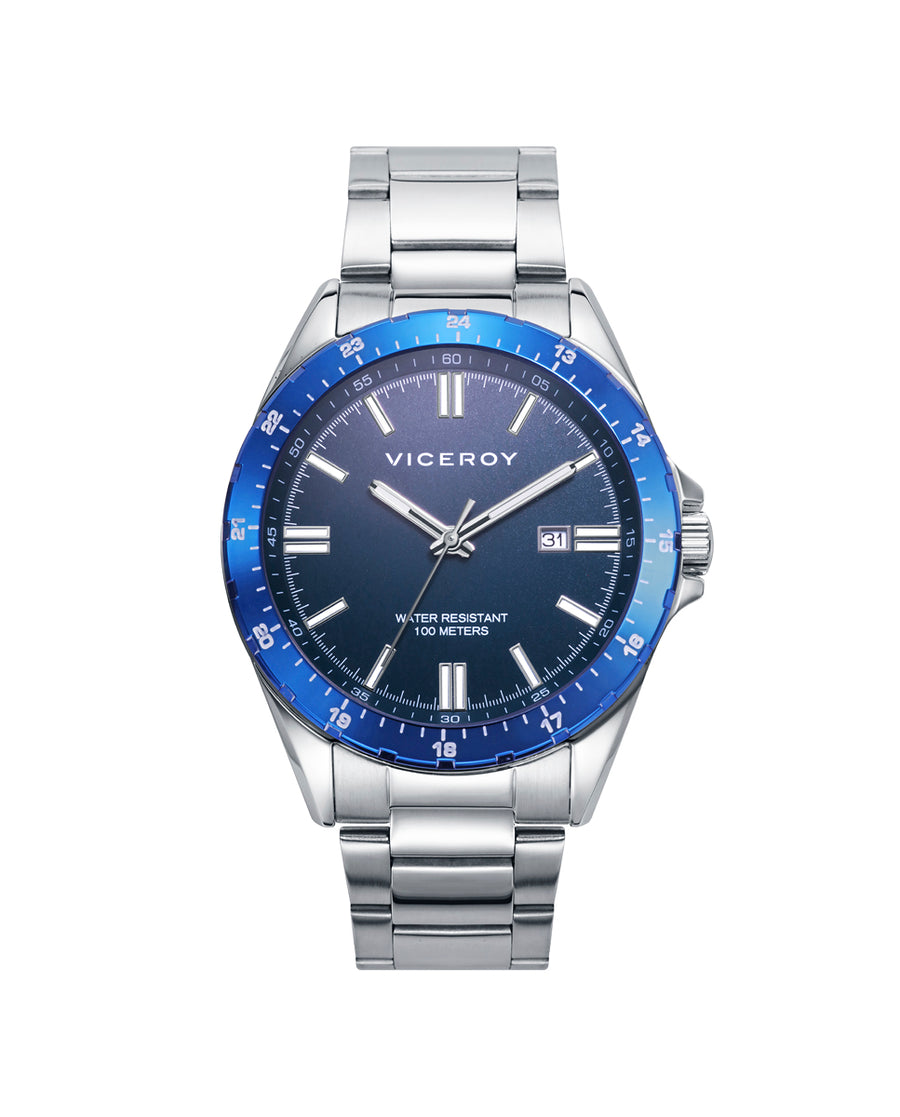 Reloj Acero Ip Azul Brazalete Sr Va