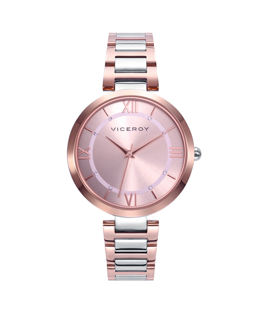 Reloj Acero Ip Rosa Brazalete Sra Va