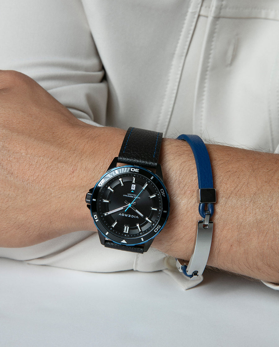 Reloj Acero Ip Negro Y Azul Y Aluminio Correa Sr Va