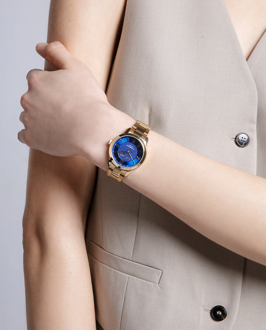 Reloj Acero Ip Dorado Brazalete Sra Va