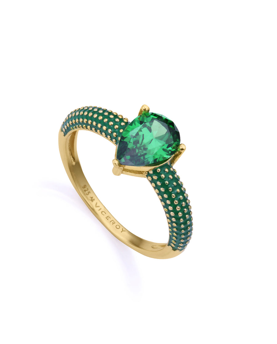 Sterling Silver Ring With Gold Plating, Green Ena