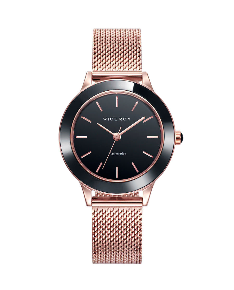 Reloj Acero Ip Rosa Brazalete Sra Va