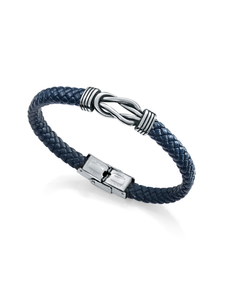 Pulsera Nudos Acero Piel Azul Sr Fn