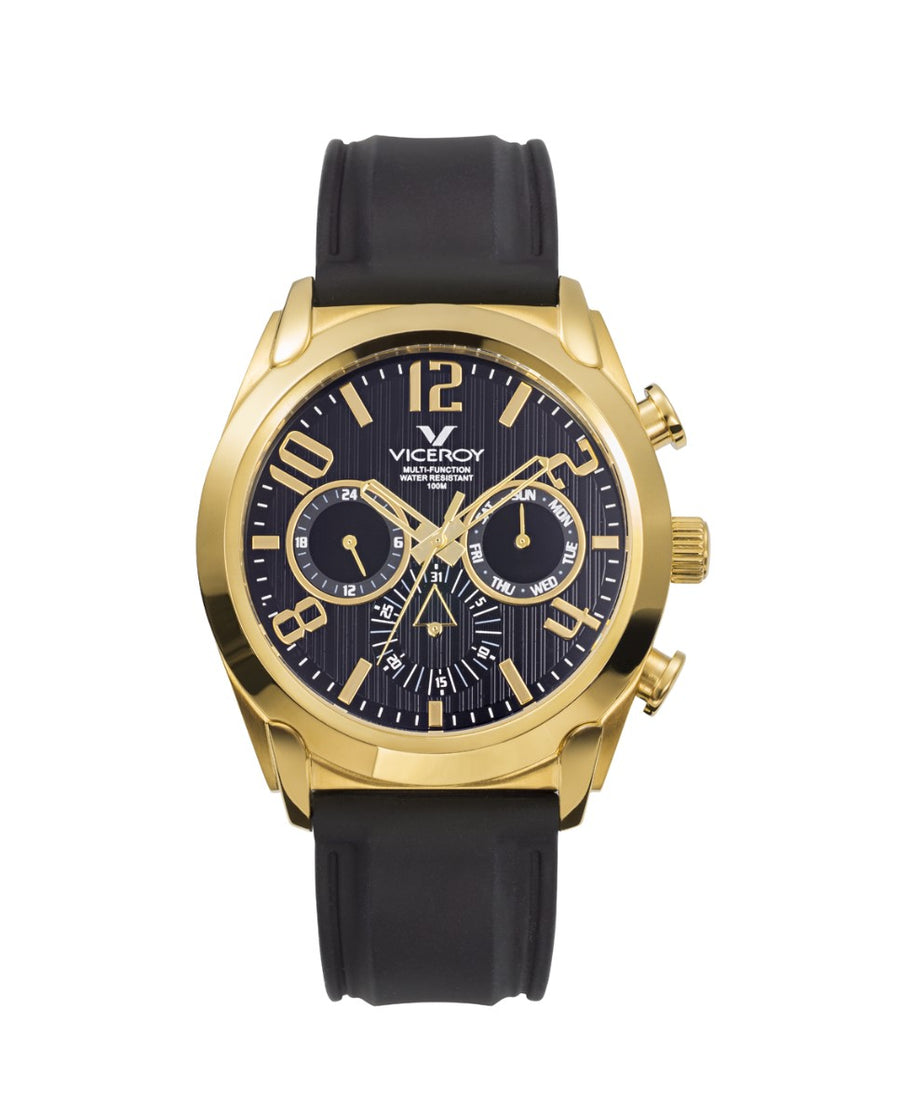 Reloj de hombre Magnum multifunción de acero con IP dorado y