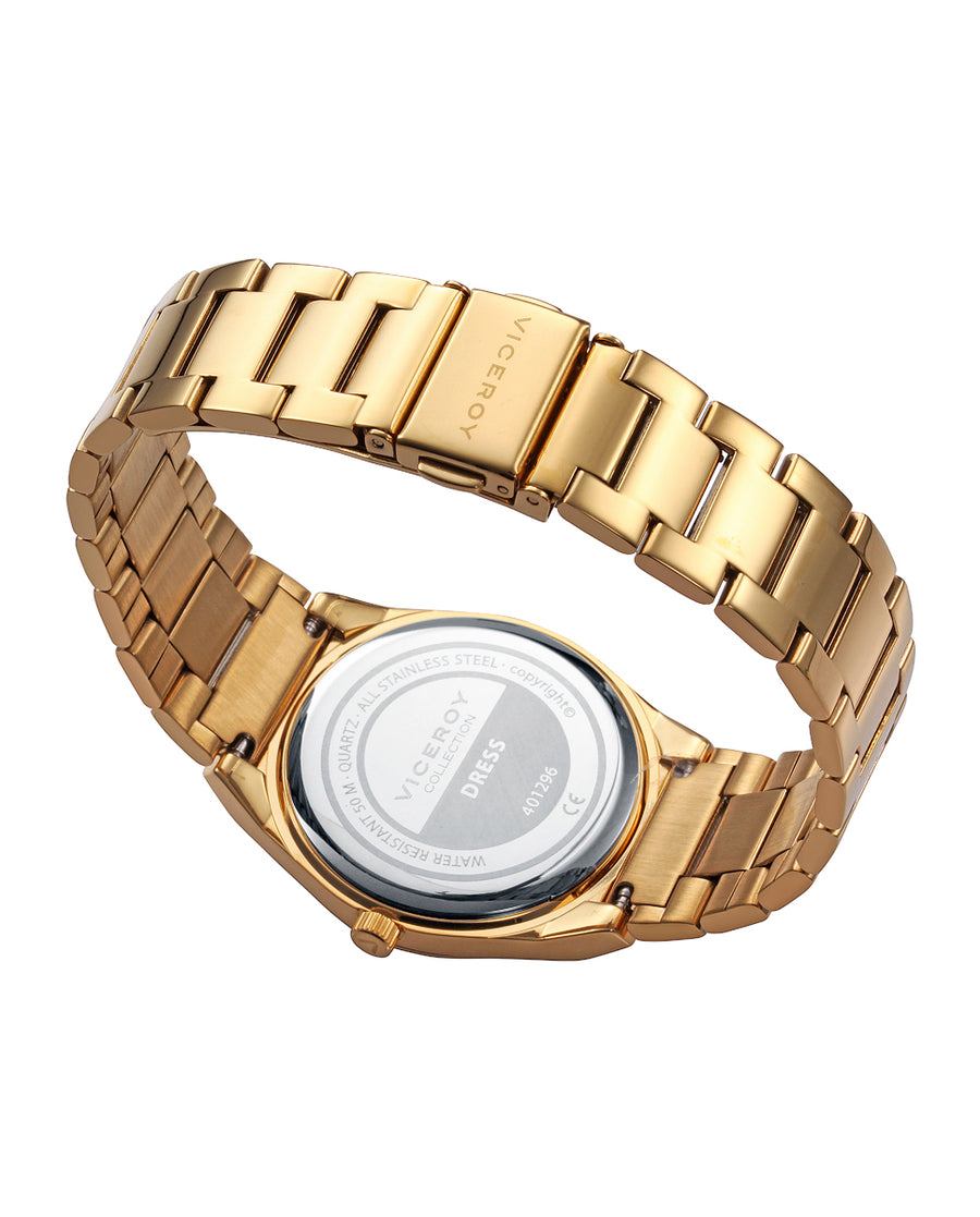 Reloj Acero Ip Dorado Brazalete Sra Va