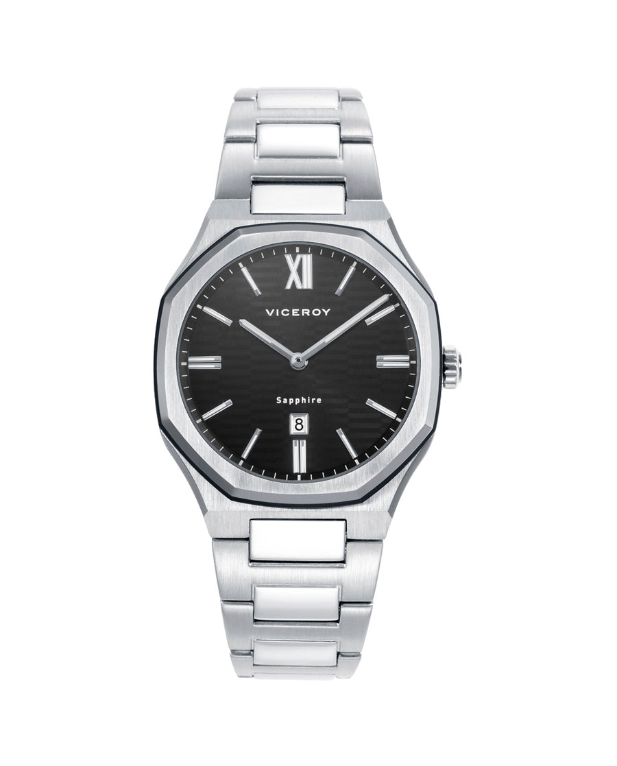 Reloj Acero Ip Negro Brazalete Sra Va