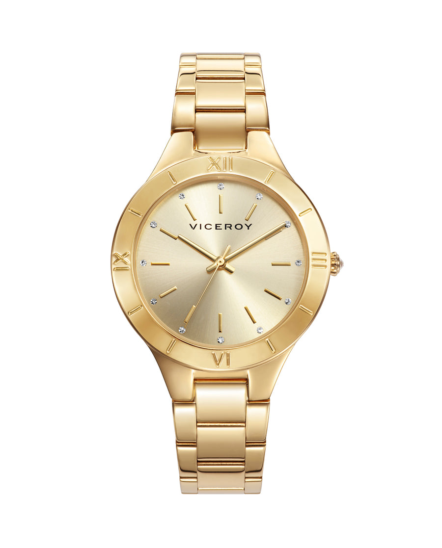 Reloj Acero Ip Dorado Brazalete Sra Va