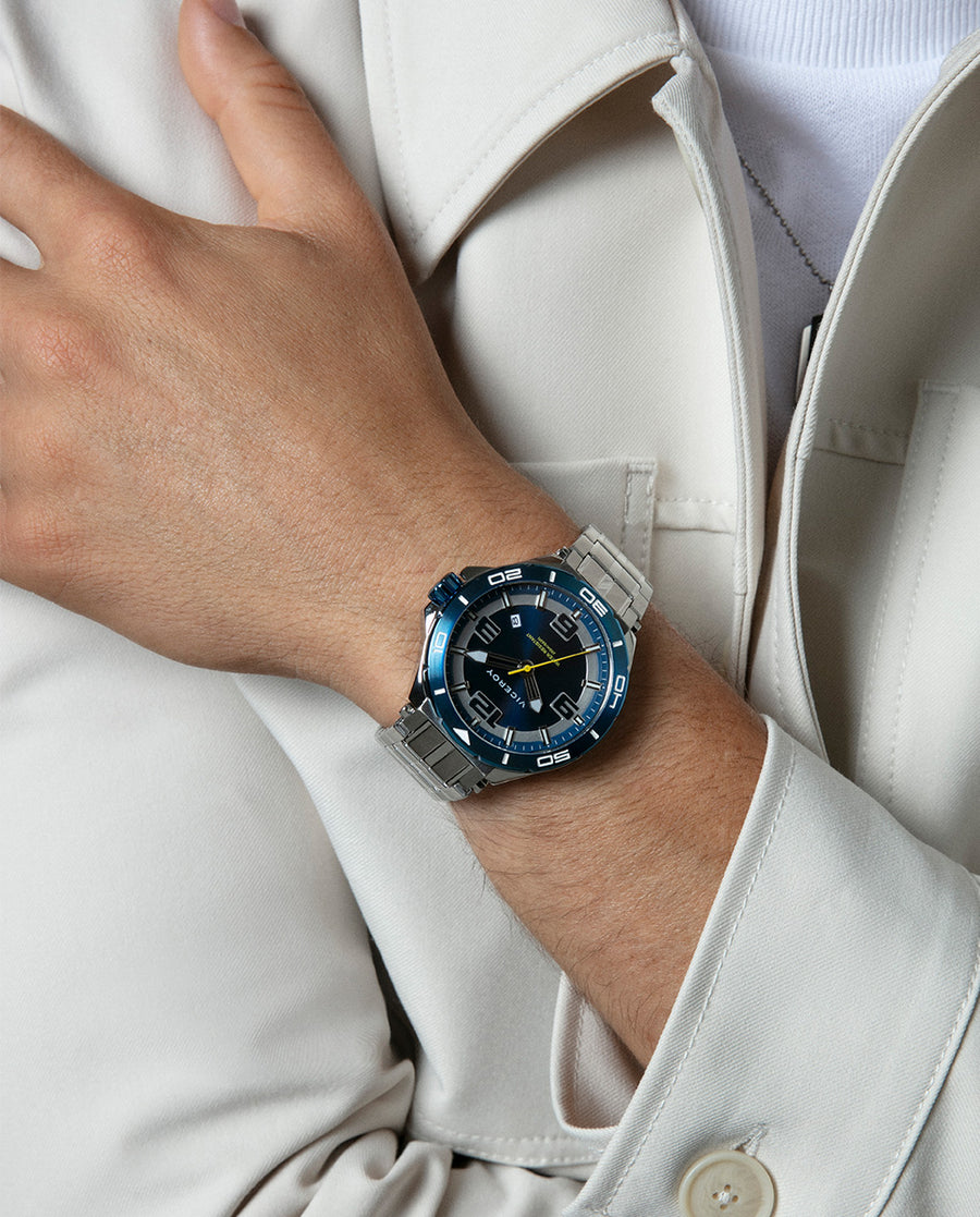 Reloj Acero Ip Azul Brazalete Sr Va