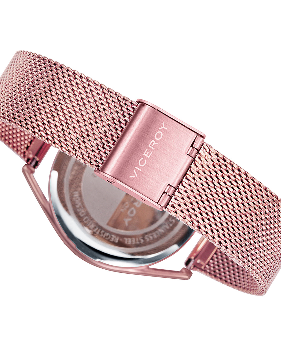 Reloj Acero Ip Rosa Brazalete Sra Va