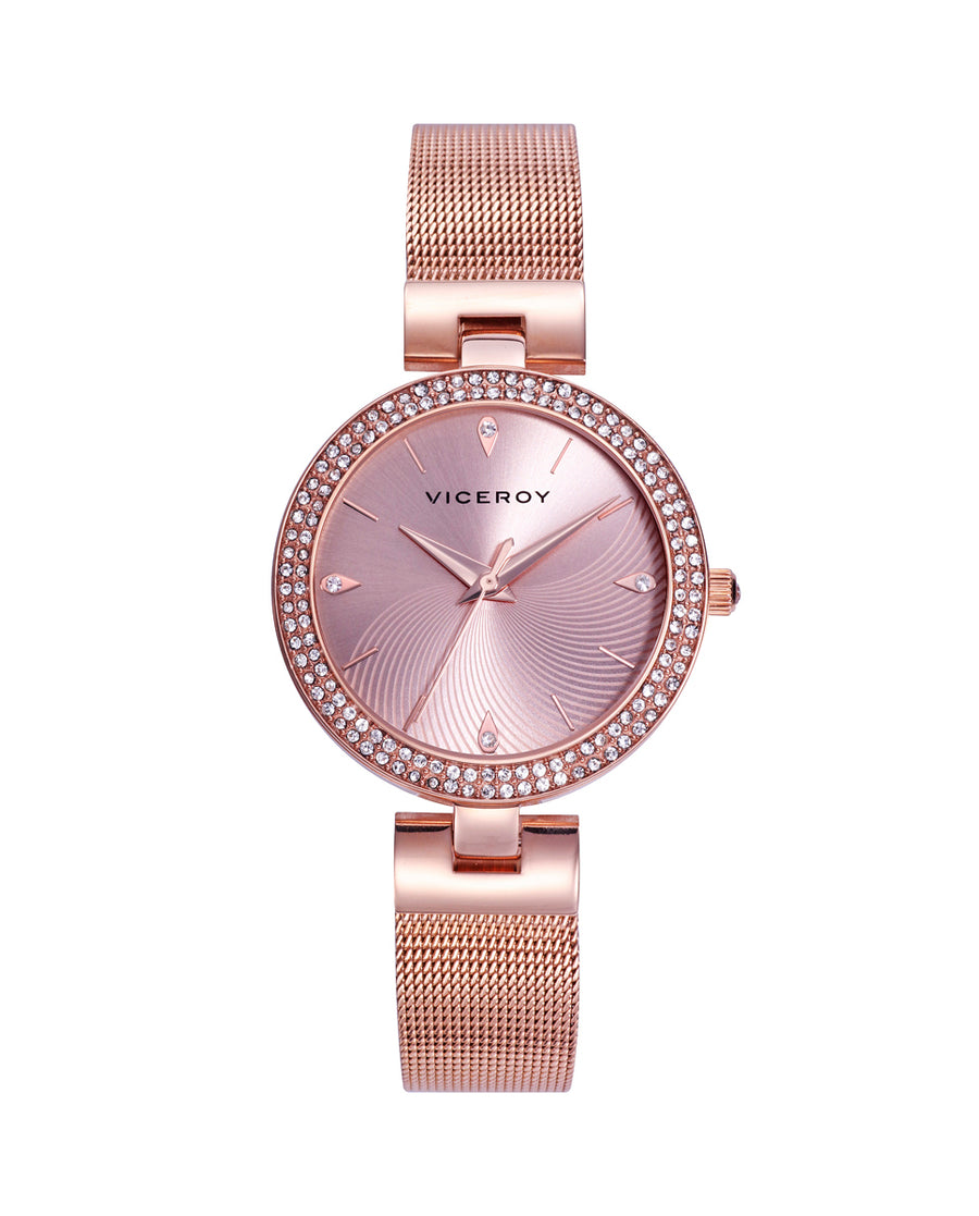 Reloj Acero Ip Rosa Brazalete Sra Va
