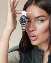 Reloj Acero Ip Negro Brazalete Sra Va