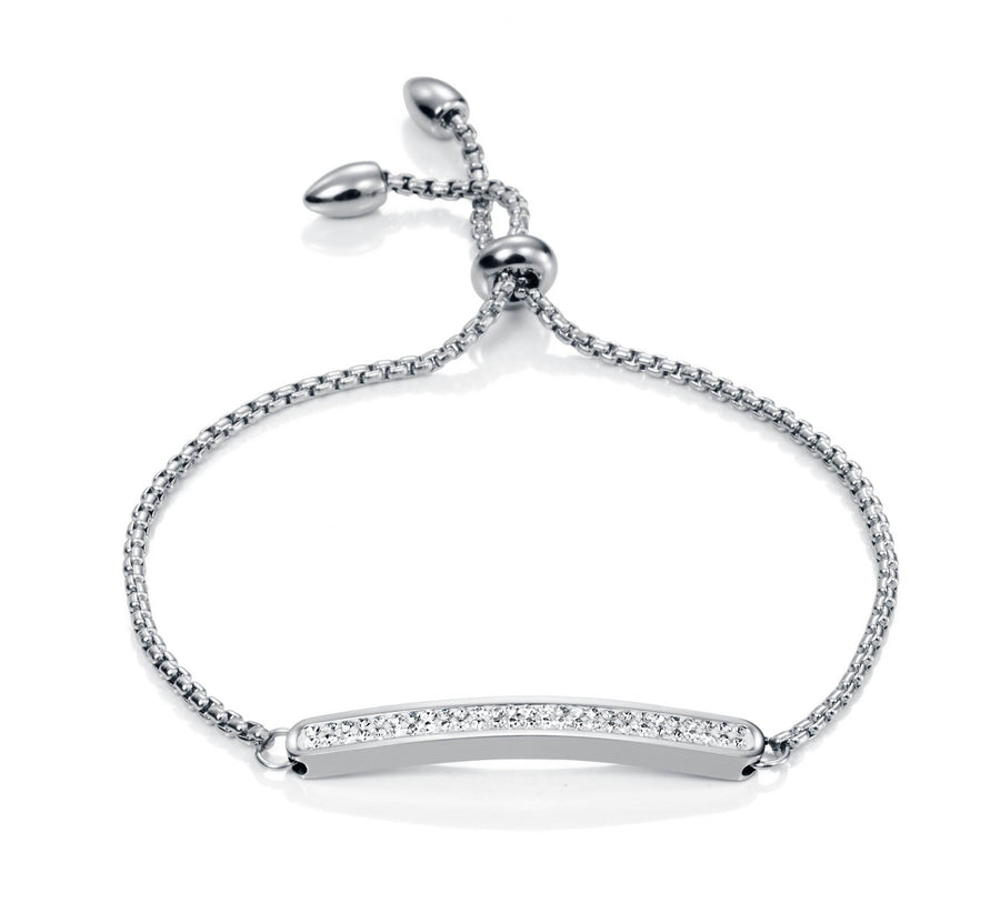 Pulsera Lazo Cadena Acero Ip Ss Y Placa Circonitas Sra Fashion