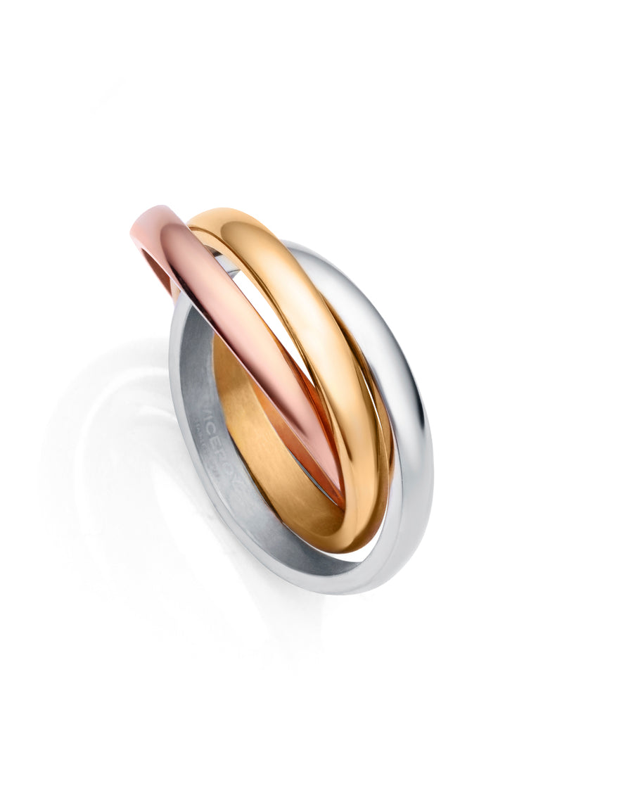 Bague Triple Acier Ip Doré Et Rose Sra Fn