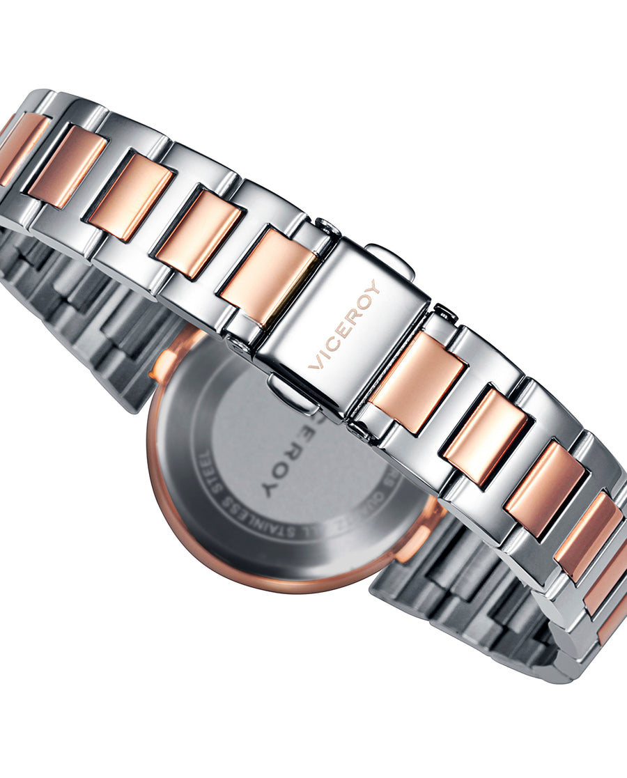 Reloj Acero Ip Rosa Brazalete Sra Va