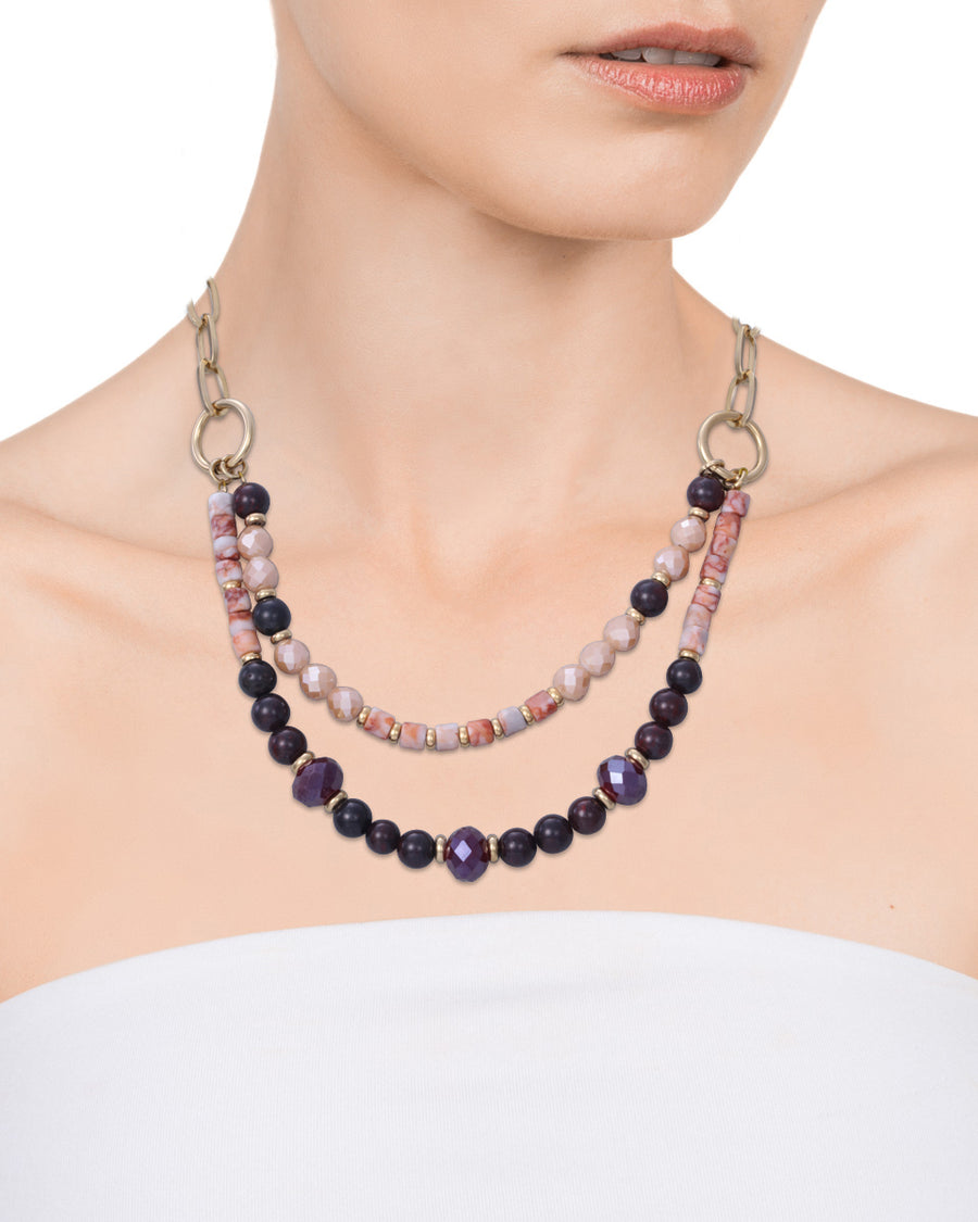 Collar Acero Ip Dorado Mult Piedras Sra Fn