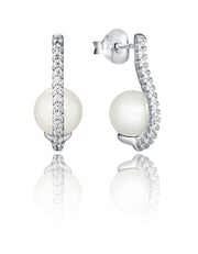 Sterling Silver Earrings With Cz And Pearl Lady J