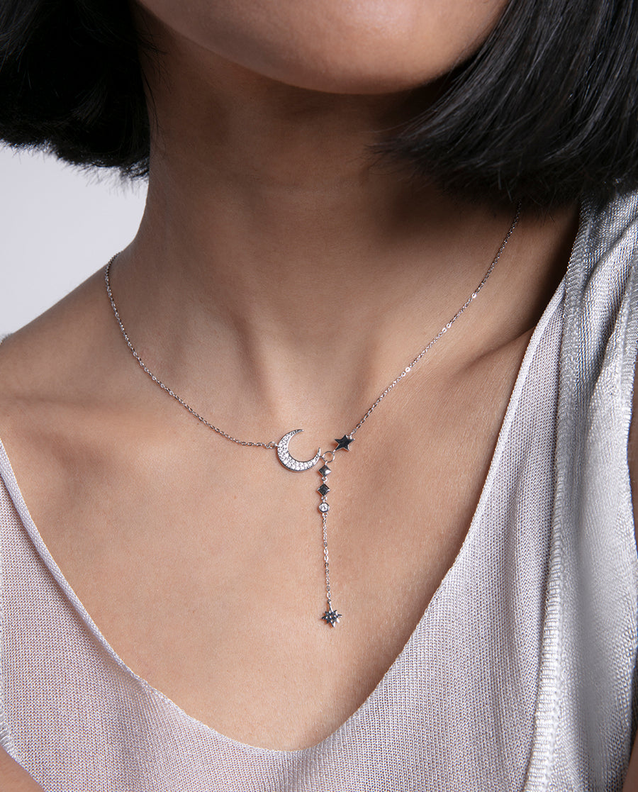 Sterling Silver Necklace Chain With Moon And Star