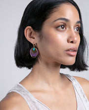 Steel Earrings Hoop And Purple Acrylic Circle And